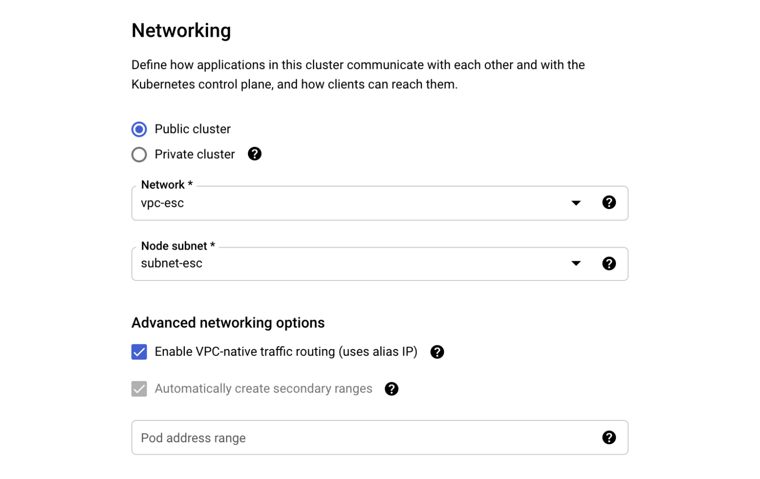 GKE network settings