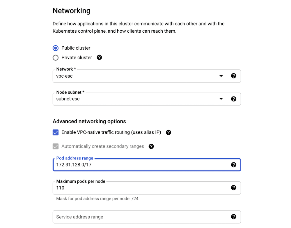 GKE network settings